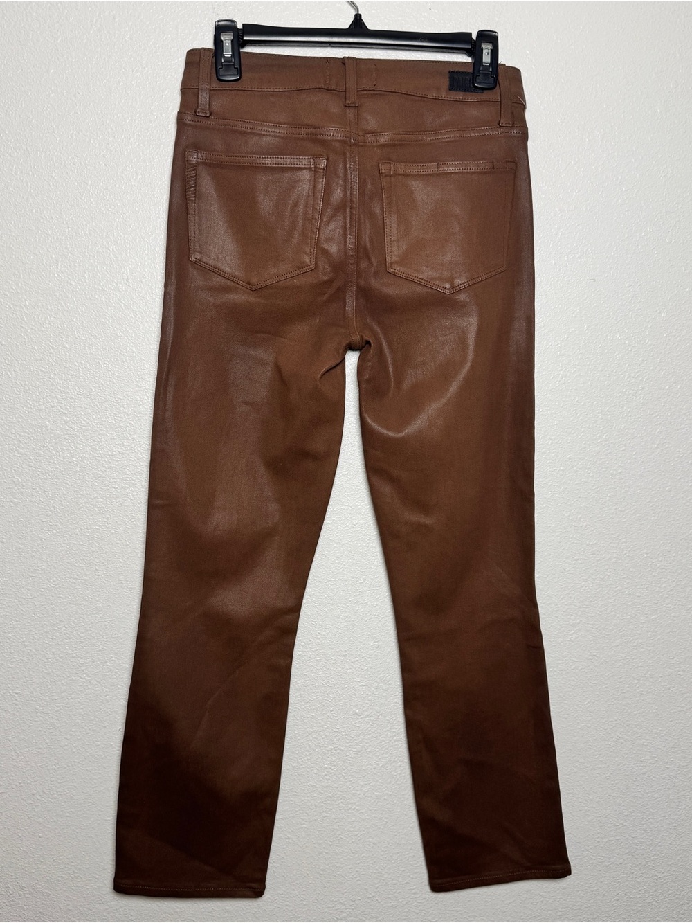 PAIGE Cindy Jeans 27 Cognac Luxe Coated High Rise Slim Straight Leather Look - Picture 3 of 8